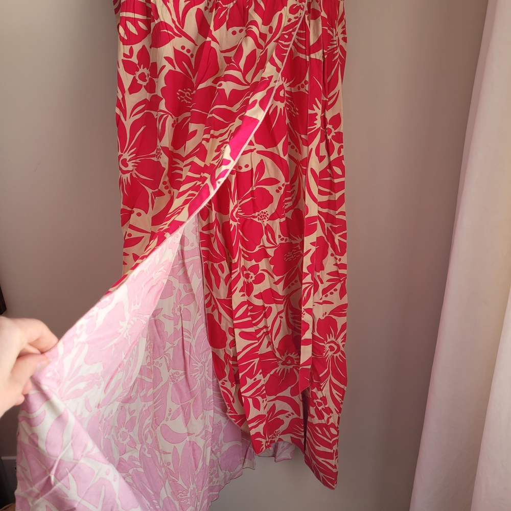 Patrons of Peace Magenta and Cream Floral Maxi Wrap Dress Size L - Picture 9 of 15